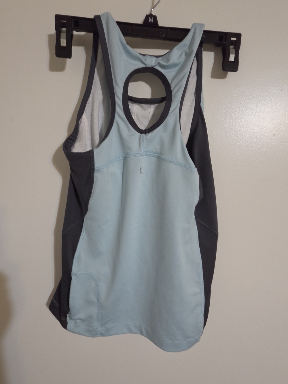 Danskin Light Blue and Charcoal Racerback Tank with Circular Back Cutout
